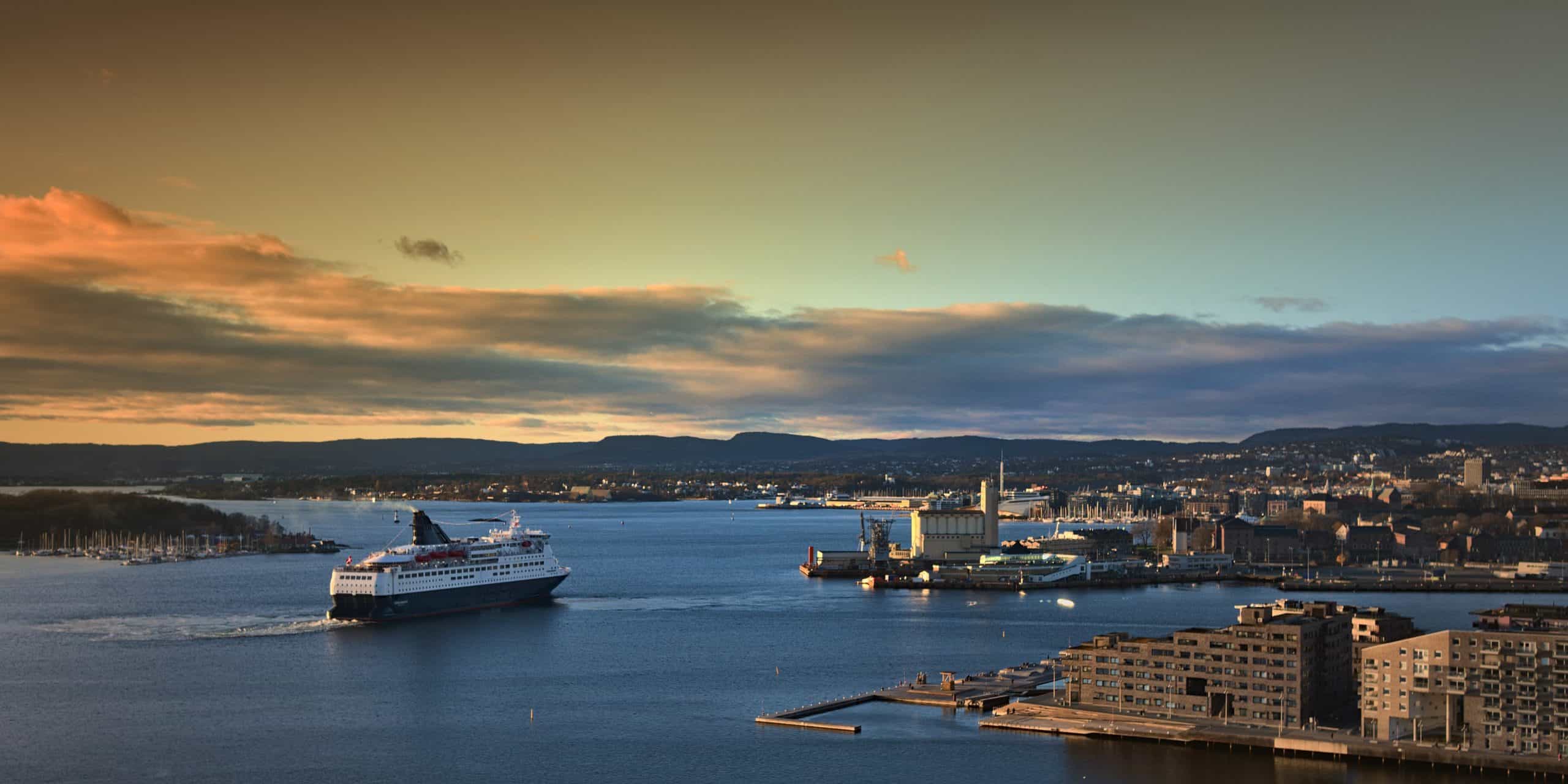 oslo, ciudad, puesta de sol