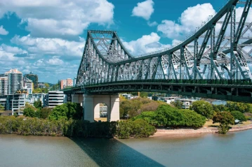 bridge, river, skyline