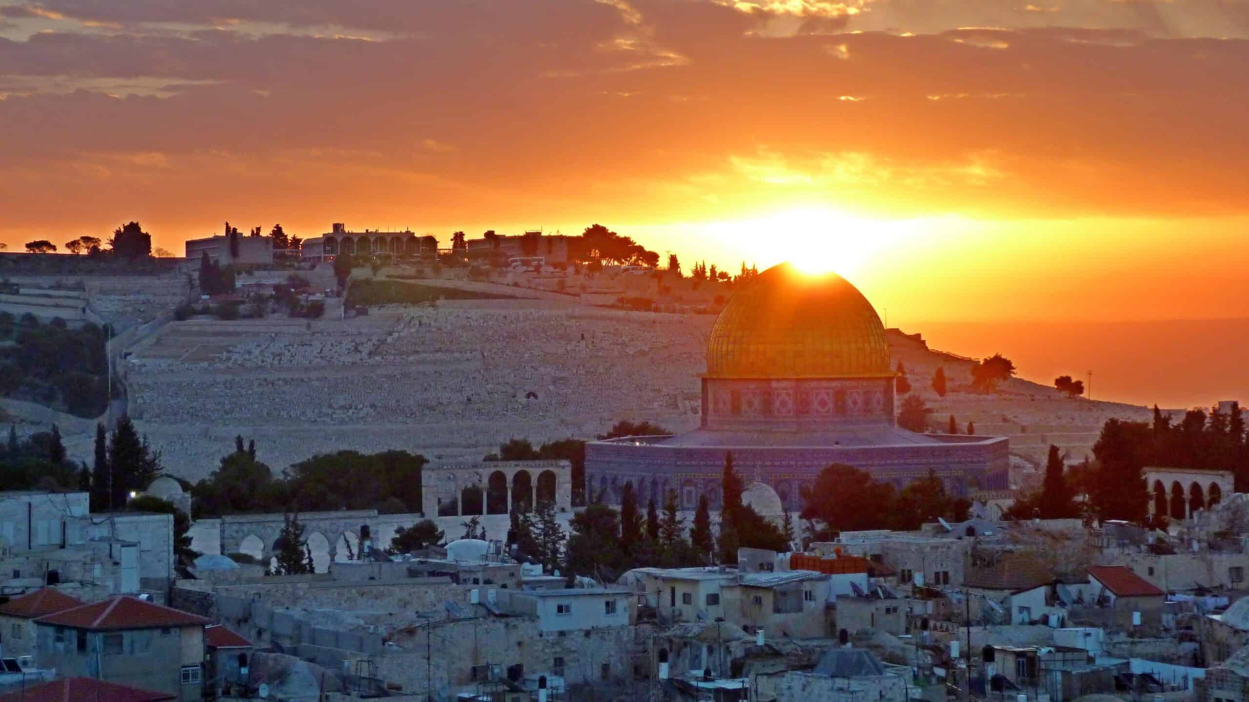 panorámica, amanecer, jerusalén