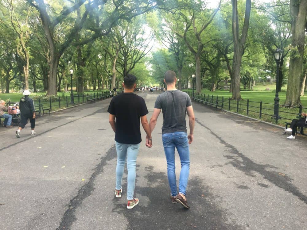 在紐約中央公園的同性戀夫婦
